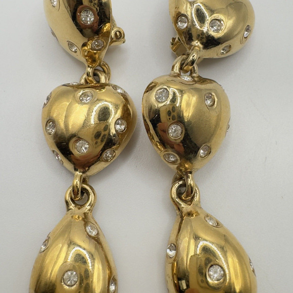 Givenchy Vintage Heart Clip Earrings Gold Tone Chunky Runway 1980 Valentines Day - Picture 8 of 12